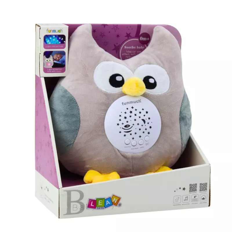 LEAN TOYS Plüsch-Eule Schlaf-Kuscheltier mit Projektor und Sound