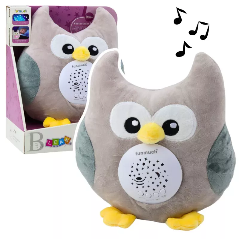 LEAN TOYS Plüsch-Eule Schlaf-Kuscheltier mit Projektor und Sound