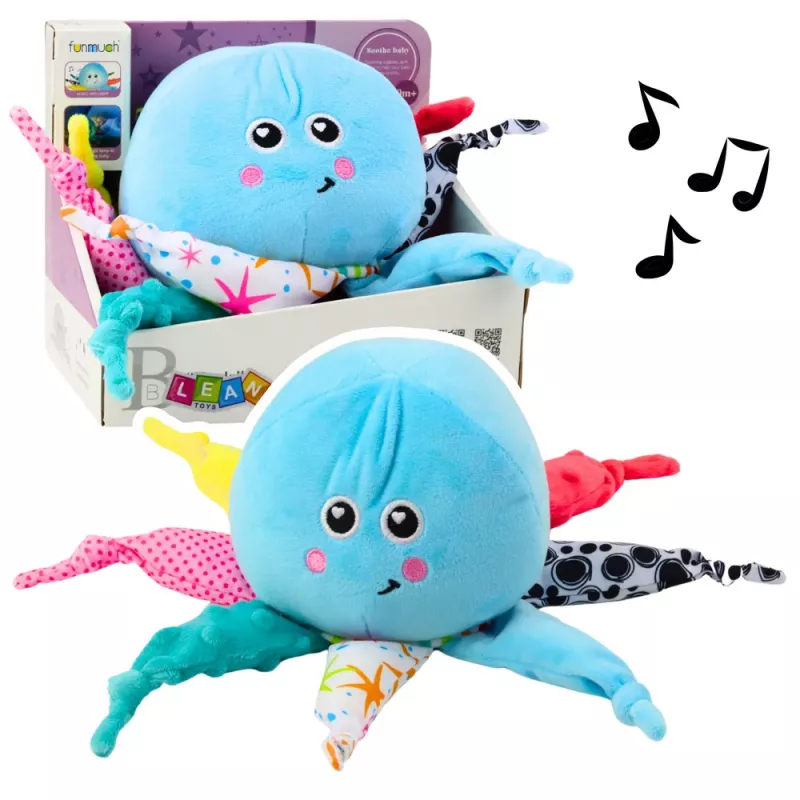 LEAN TOYS Plüsch-Oktopus Schlaf-Kuscheltier mit Licht und Sound, Blau