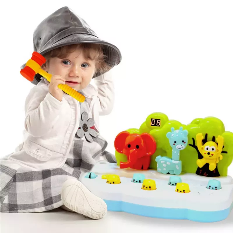 LEAN TOYS Whack-A-Mole Animals Geschicklichkeitsspiel mit Zähler und Hammer, bunt