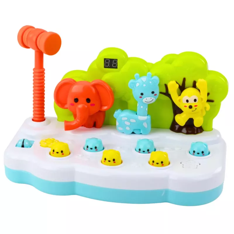 LEAN TOYS Whack-A-Mole Animals Geschicklichkeitsspiel mit Zähler und Hammer, bunt