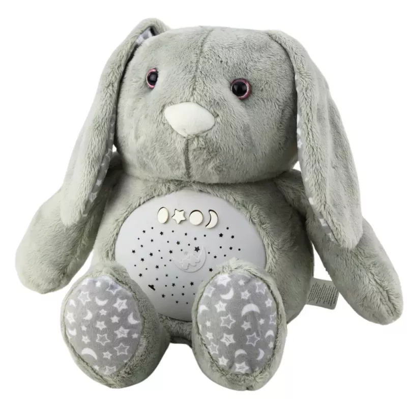LEAN TOYS Plüschhase Schlaf-Kuscheltier mit Projektor, Sound und Weinsensor - Grau