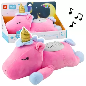 LEAN TOYS Plüsch-Einhorn Schlaf-Kuscheltier mit Projektor, Geräusch und Licht, Rosa