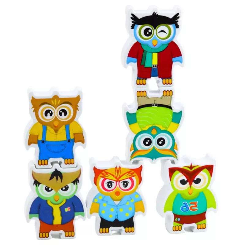 LEAN TOYS Lernspiel Eulen Arcade Logik-Puzzle Domino 18 Teile