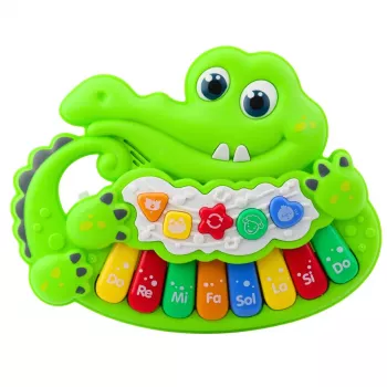 LEAN TOYS Interaktives Baby-Klavier mit Lichtern, Geräuschen und Tierlauten - Grün