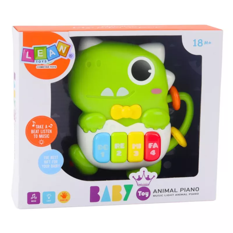 LEAN TOYS Mini-Klavier für Kleinkinder, Dinosaurier Grün, Lichter und Geräusche