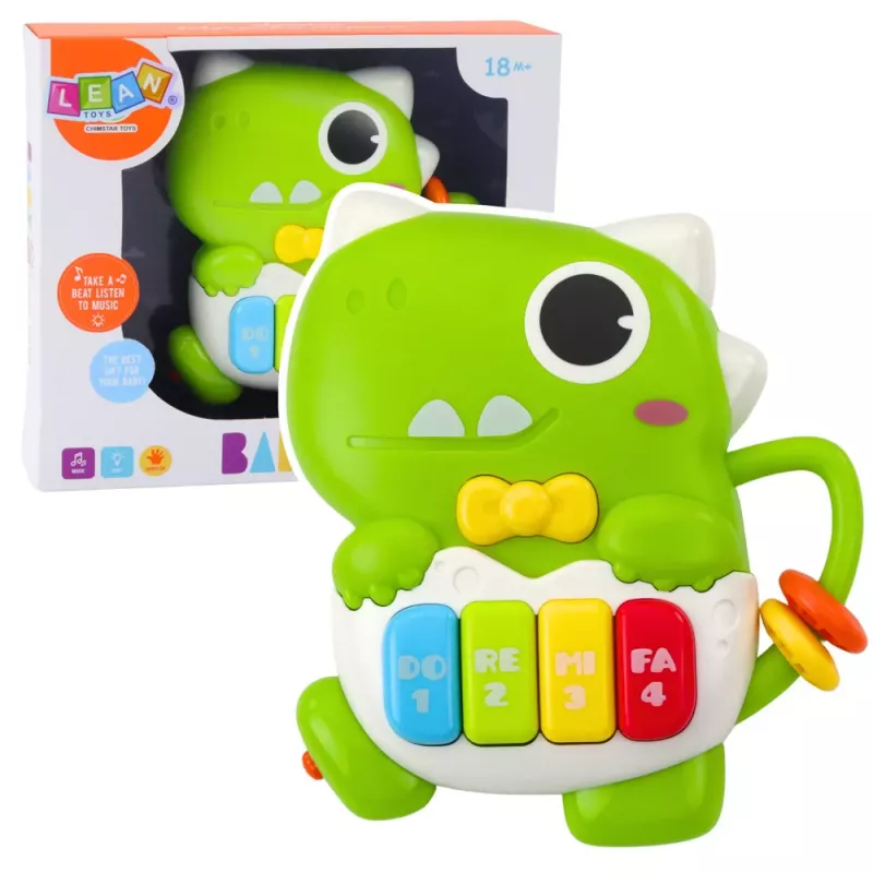 LEAN TOYS Mini-Klavier für Kleinkinder, Dinosaurier Grün, Lichter und Geräusche