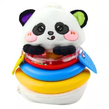 LEAN TOYS Sensorik-Spielzeug Tumbler Panda Pyramide Wackelbeißring Rassel