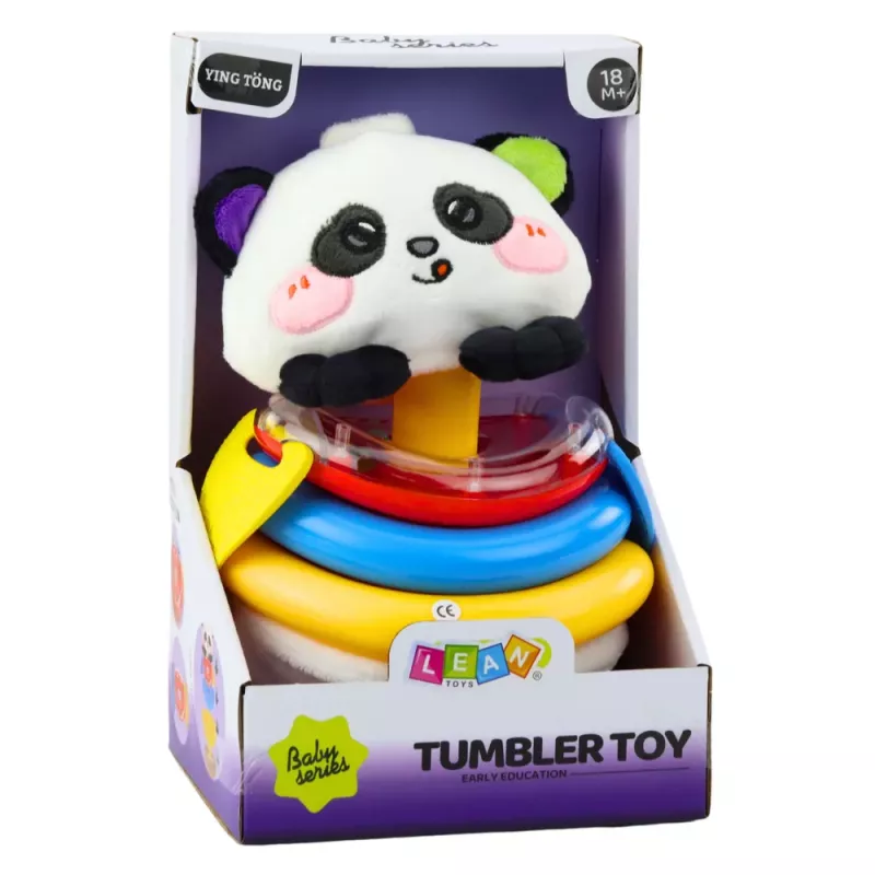 LEAN TOYS Sensorik-Spielzeug Tumbler Panda Pyramide Wackelbeißring Rassel