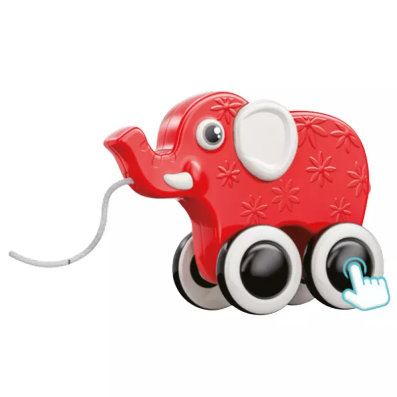 LEAN TOYS Elefant Ziehspielzeug an der Schnur mit Quietscher Öko Rot