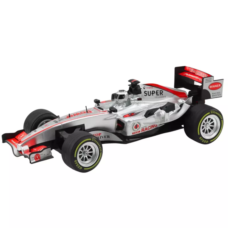 LEAN TOYS Fernbedienter RC Racer mit Lenkrad, Lichtern und Sounds 1:12 Silber
