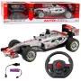 LEAN TOYS Fernbedienter RC Racer mit Lenkrad, Lichtern und Sounds 1:12 Silber