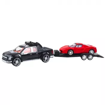 LEAN TOYS Set von Off-Road Auto, schwarzer Abschleppwagen, rotes Sportauto, 59 cm