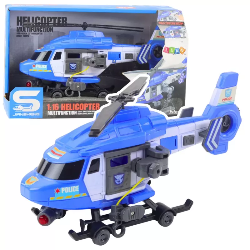 LEAN TOYS Polizeihubschrauber mit Haken, Trage, Lichtern und Geräuschen, Blau, 1:16