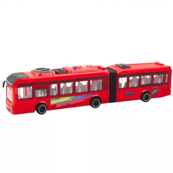 LEAN TOYS Gelenkbus mit öffnenden Türen, Licht und Sound - Rot 1:16