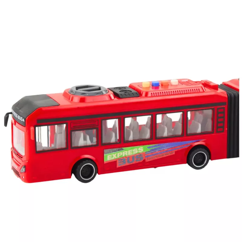 LEAN TOYS Gelenkbus mit öffnenden Türen, Licht und Sound - Rot 1:16