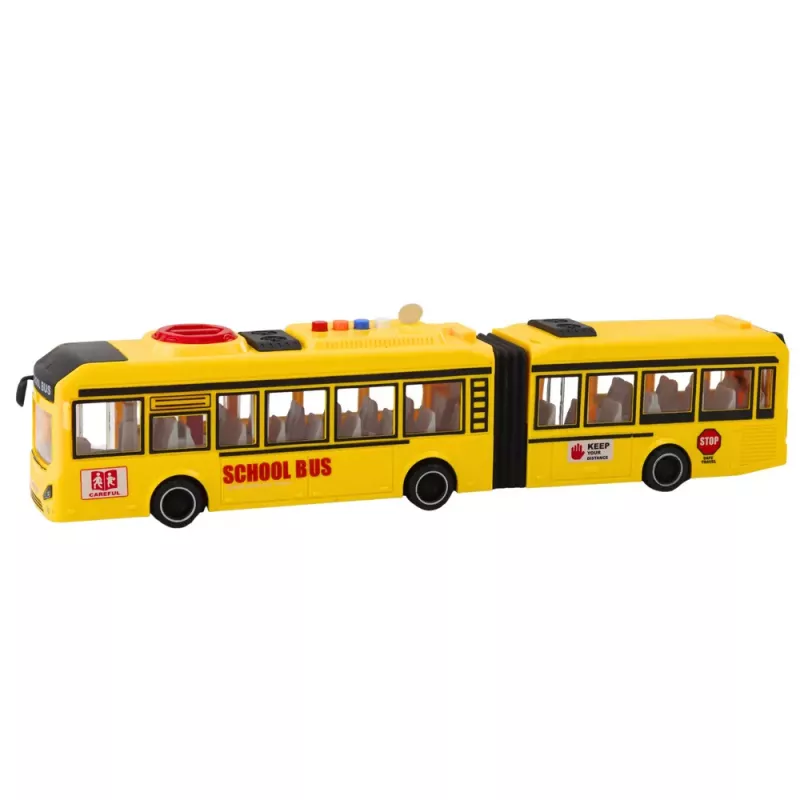 LEAN TOYS Gelenk-Schulbus mit öffnenden Türen, Lichtern, Geräuschen, Gelb, Maßstab 1:16