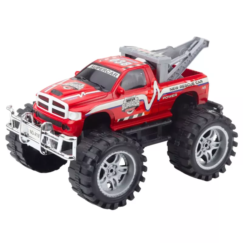 LEAN TOYS Heckantrieb Offroad-Rettungsfahrzeug mit Anhängerkupplung, Rot 27cm