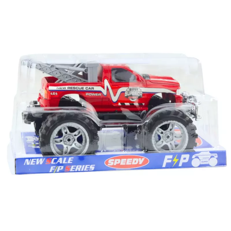 LEAN TOYS Heckantrieb Offroad-Rettungsfahrzeug mit Anhängerkupplung, Rot 27cm