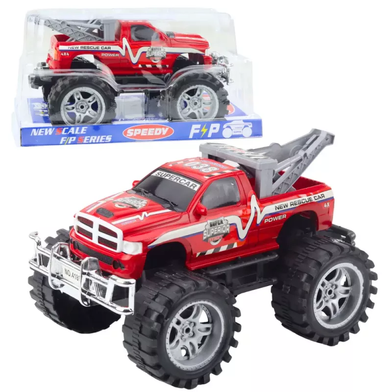 LEAN TOYS Heckantrieb Offroad-Rettungsfahrzeug mit Anhängerkupplung, Rot 27cm