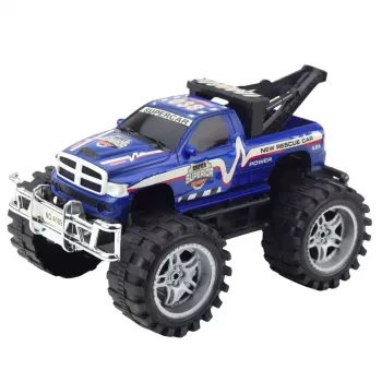LEAN TOYS Heckantrieb Offroad-Rettungsfahrzeug mit Anhängerkupplung, Blau 27cm