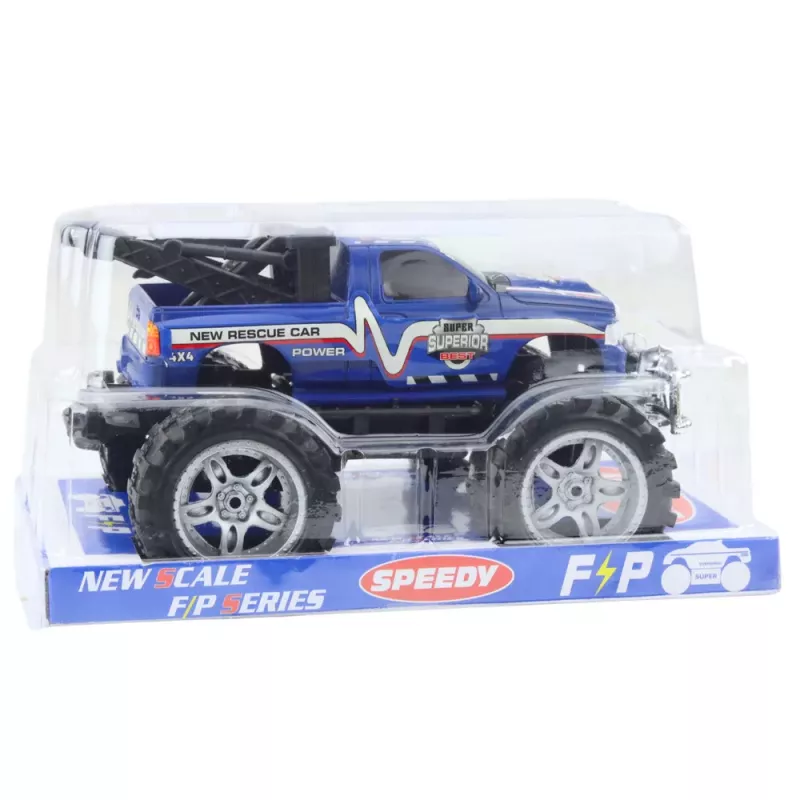 LEAN TOYS Heckantrieb Offroad-Rettungsfahrzeug mit Anhängerkupplung, Blau 27cm