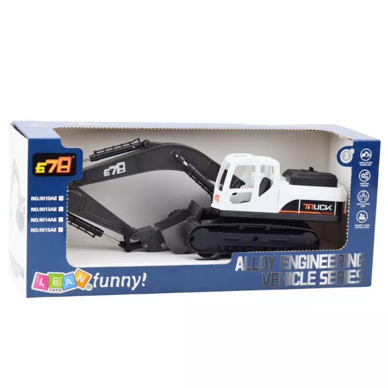 LEAN TOYS Raupenbagger Metallschaufel Bewegliche Gelenke 360° Drehung Weiß