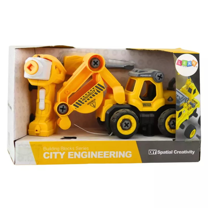 LEAN TOYS ferngesteuerter Schraubendreher RC Bagger Gelb 2in1