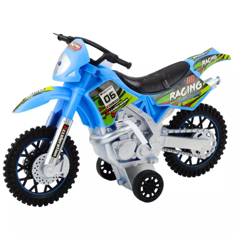 LEAN TOYS Motocross Off-Road Drive Lights Sounds Blue 1:14 Scale Toy Motorcycle