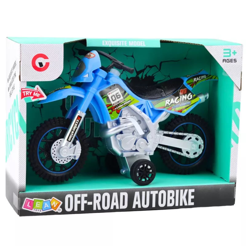LEAN TOYS Motocross Off-Road Drive Lights Sounds Blue 1:14 Scale Toy Motorcycle
