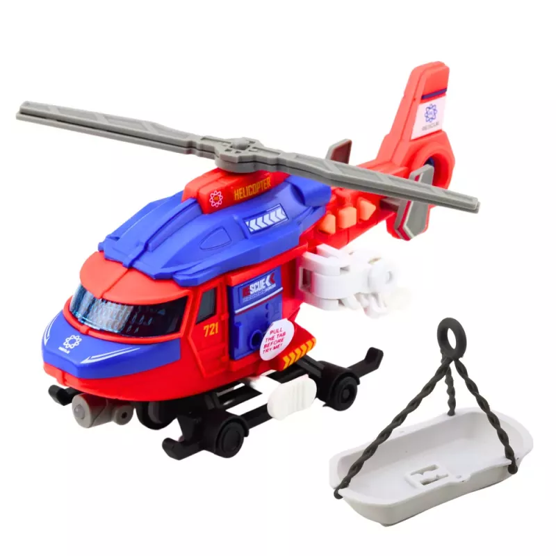 LEAN TOYS Rettungshubschrauber mit Trage, Haken, Seilwinde, Antrieb, Lichtern, Geräuschen, Mix
