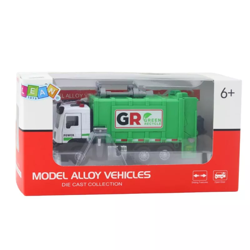 LEAN TOYS Müllwagen mit Motor 4 Mülltonnen Lichter Geräusche Grün