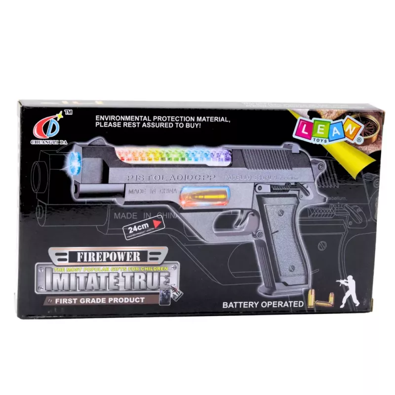 LEAN TOYS Batteriebetriebene Waffe mit bunten Lichtern und Geräuschen 24cm