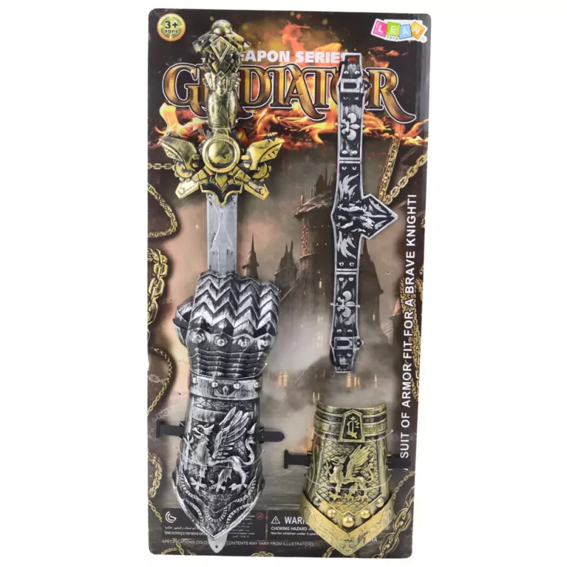 LEAN TOYS Ritter-Set Gladiator Schwert Brustschutz Gürtel verziert