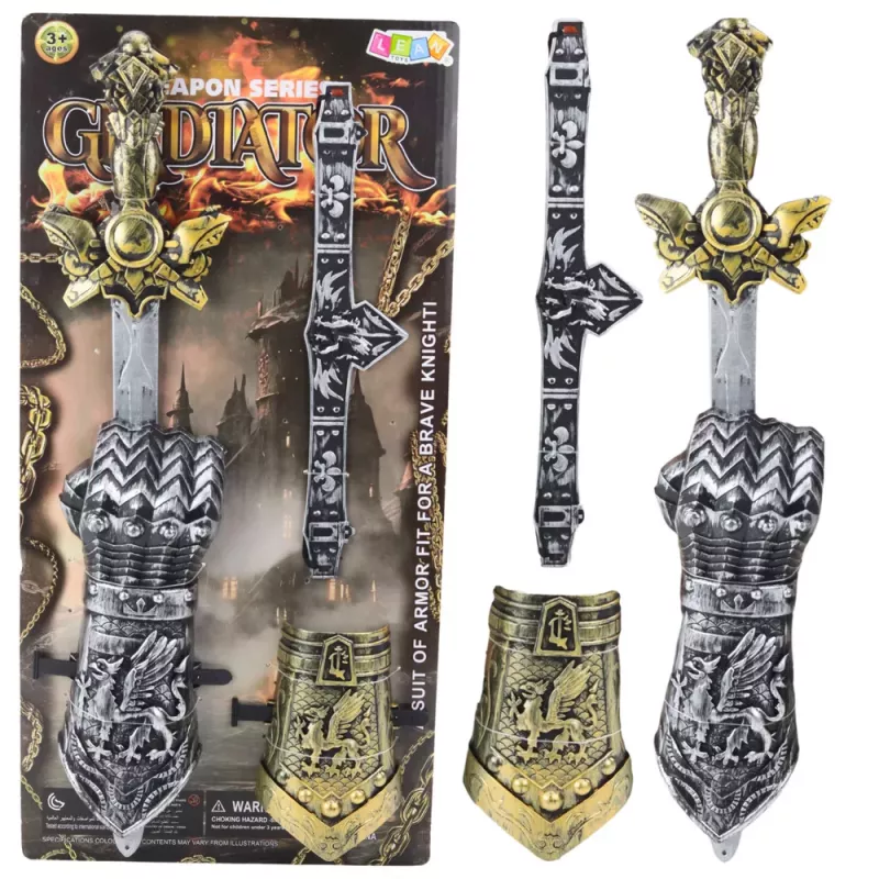 LEAN TOYS Ritter-Set Gladiator Schwert Brustschutz Gürtel verziert