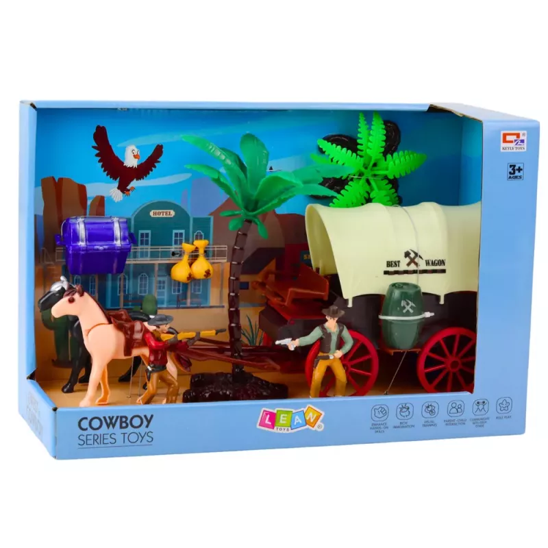 LEAN TOYS Cowboy-Set Figuren Western-Wagen Pferde Cowboy-Palmen