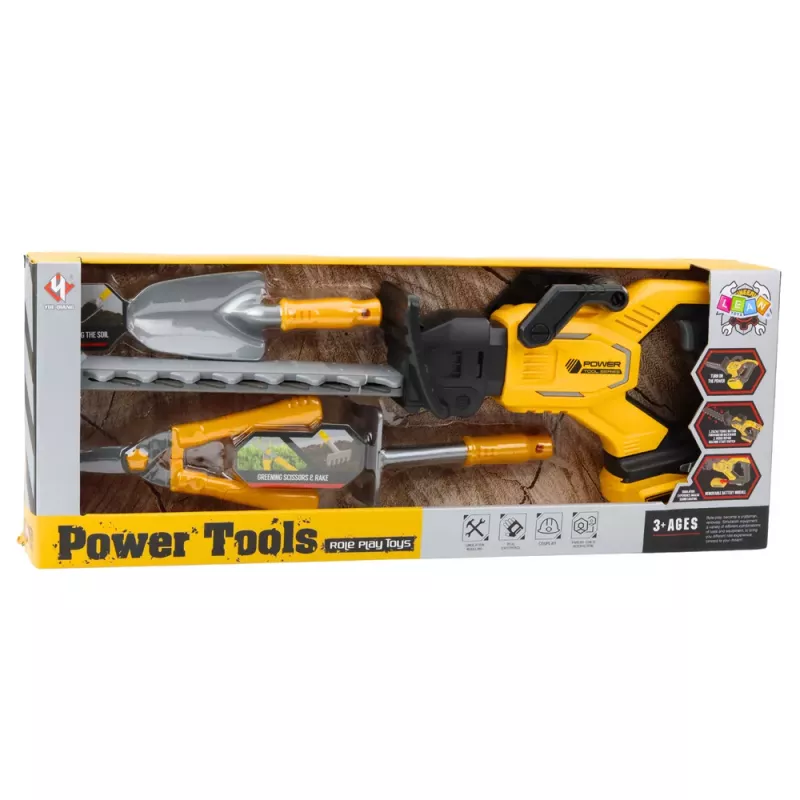 LEAN TOYS Gartenset für Kinder mit elektrischer Schere, Astschere und Schaufel