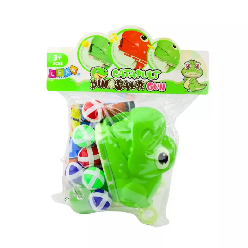 LEAN TOYS Geschicklichkeitsspiel Zielschusspistole Klettbälle Dinosaurier
