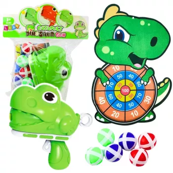LEAN TOYS Geschicklichkeitsspiel Zielschusspistole Klettbälle Dinosaurier