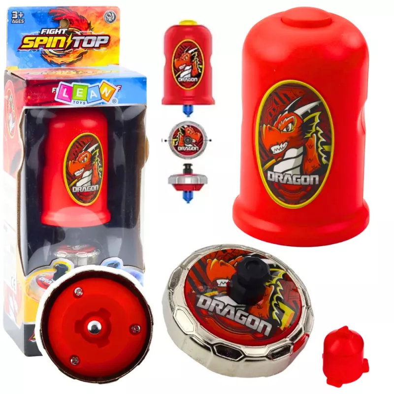LEAN TOYS Flying Disc Dragon Spinning Top Launcher Set Red