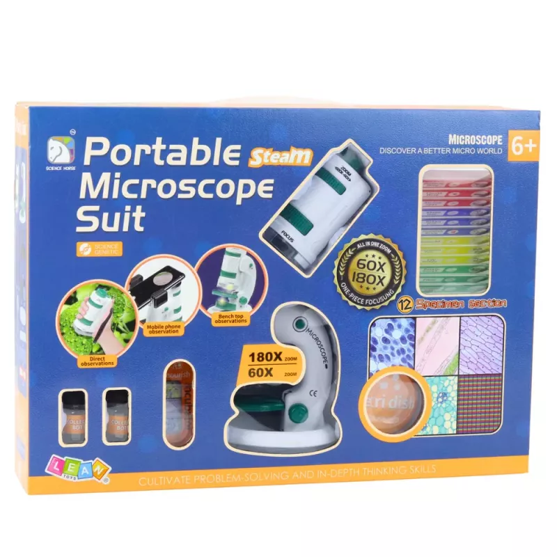 LEAN TOYS Tragbares pädagogisches Mikroskop für Kinder 2 in 1 60X/180X Zubehör