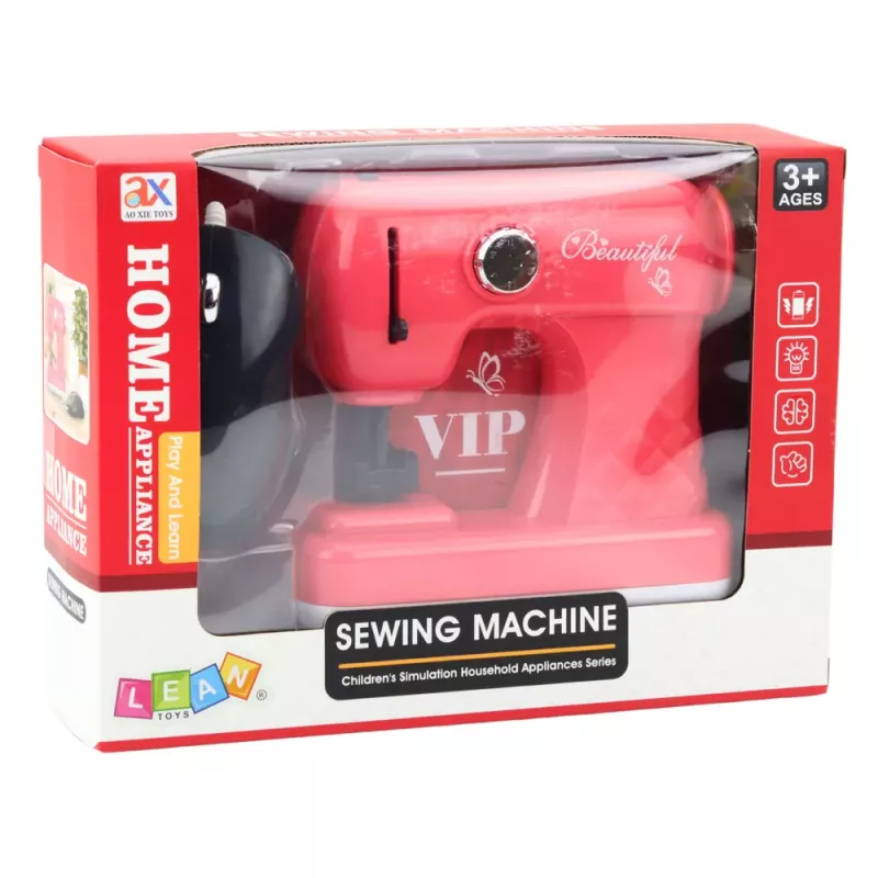 LEAN TOYS Spielzeug-Nähmaschine mit Maus für Kinder Hellrosa
