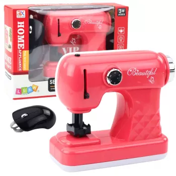 LEAN TOYS Spielzeug-Nähmaschine mit Maus für Kinder Hellrosa