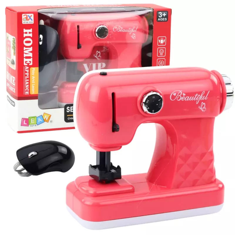 LEAN TOYS Spielzeug-Nähmaschine mit Maus für Kinder Hellrosa