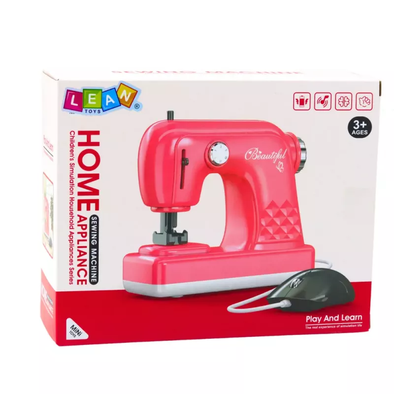 LEAN TOYS Spielzeugnähmaschine mit Maus für Kinder, Hellrosa