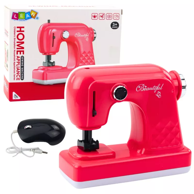 LEAN TOYS Spielzeugnähmaschine mit Maus für Kinder, Hellrosa