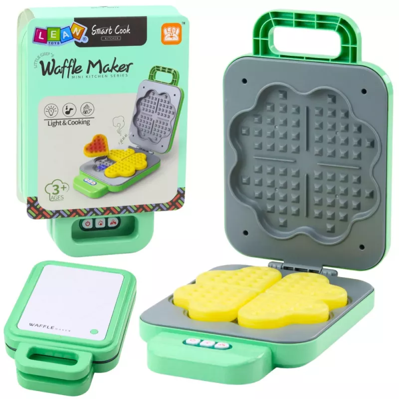 LEAN TOYS Spielzeug-Waffeleisen für Kinder, batteriebetrieben, Licht, errötendes Grün