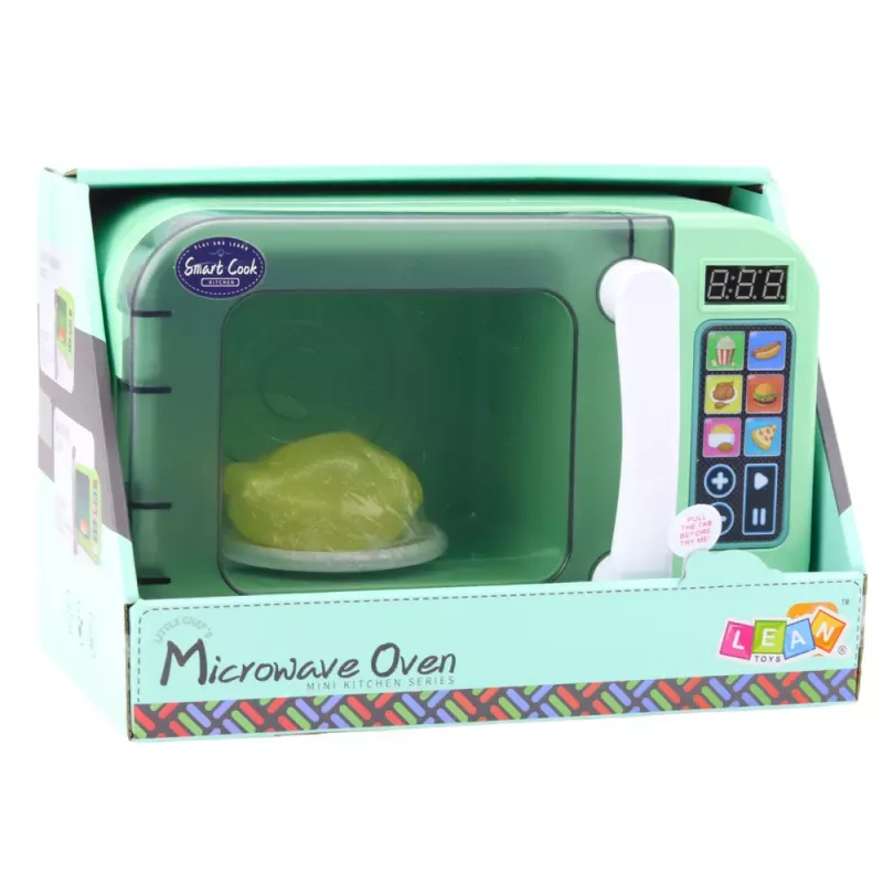 LEAN TOYS Mikrowelle für Kinder mit rotierendem Hühnchen, Licht- und Soundeffekten, Grün