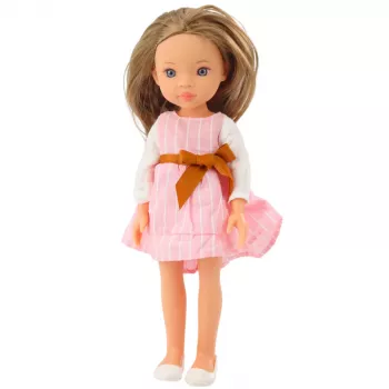 LEAN TOYS Steffi Love Puppe in rosa Kleid mit Schleife, lange braune Haare, 29 cm