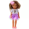 LEAN TOYS Puppe in lila Kleid mit langen braunen Haaren und Blumenhaarspange